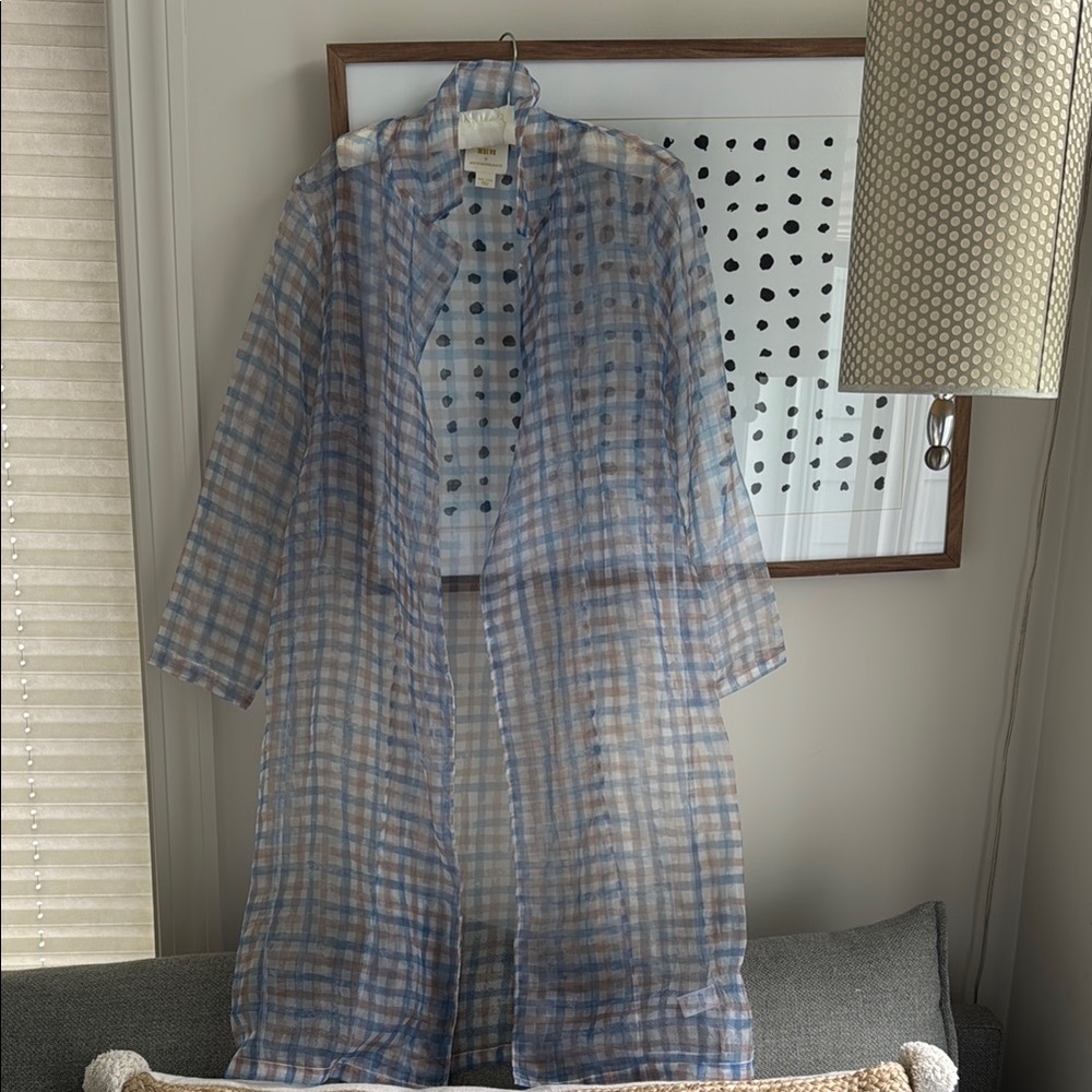 Anthropologie Maeve Sheer Blue and White Plaid Jacket
